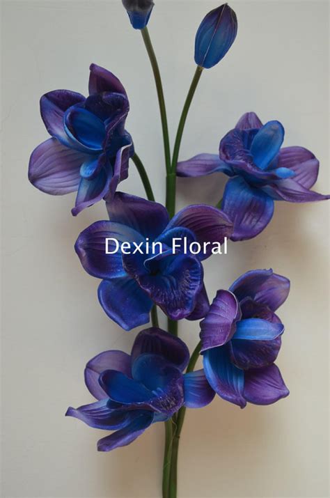 New Natural Real Touch Artificial Blue Purple Cymbidium Orchids