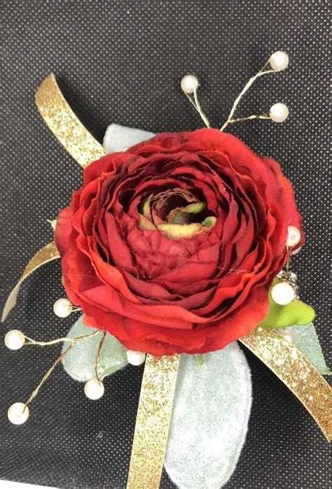 Corsage Red Ranunculus Etsy Corsage Glitter Ribbon Floral Tape