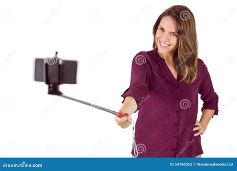 Pretty Woman Using A Selfie Stick Stock Image Image Of Caucasian