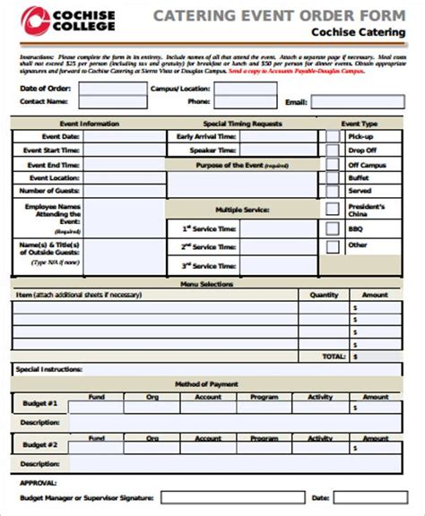 12 Catering Order Forms Pdf Pages