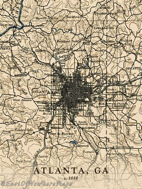 1888 Map Of Atlanta Georgia Map Georgia Map Topographic Map