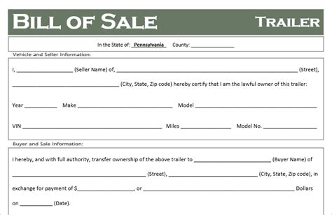 In short, a properly executed bill of sale will protect you from future liabilities and allow you to register. Free Pennsylvania Trailer Bill of Sale Template - Off-Road Freedom