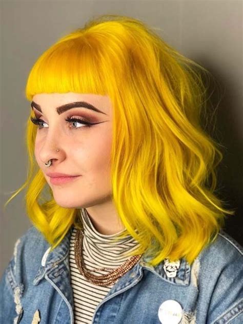 28 Gorgeous Yellow Hair Color Trends With Blunt Bangs For 2018 With