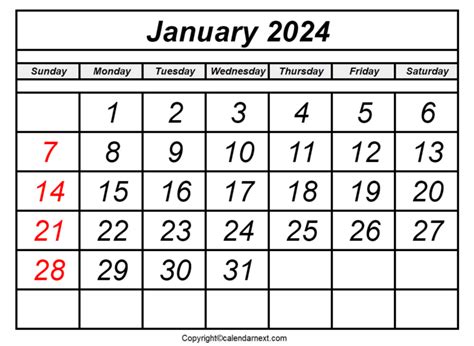 2024 January Calendar Calendar Next