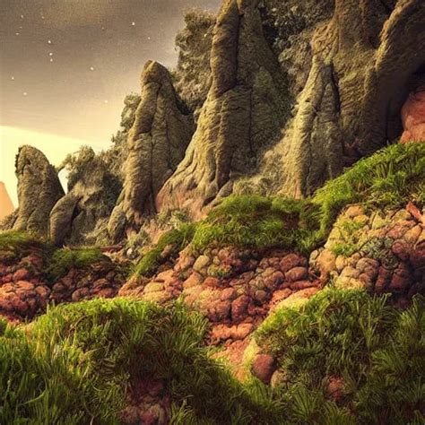 Digital Art Of A Lush Natural Scene On An Alien Planet Stable