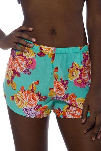 Beach Blossom Floral Print Chiffon Shorts Mint Floral Print Chiffon