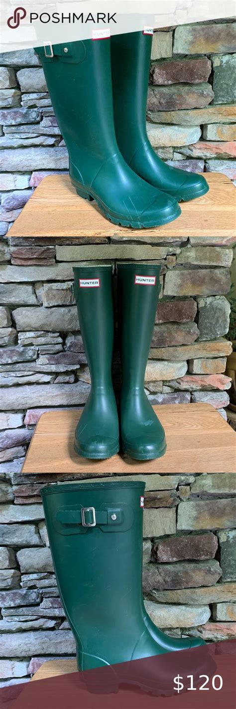 Hunter Wellies Tall Rain Boots Green Waterproof Wellingtons Original