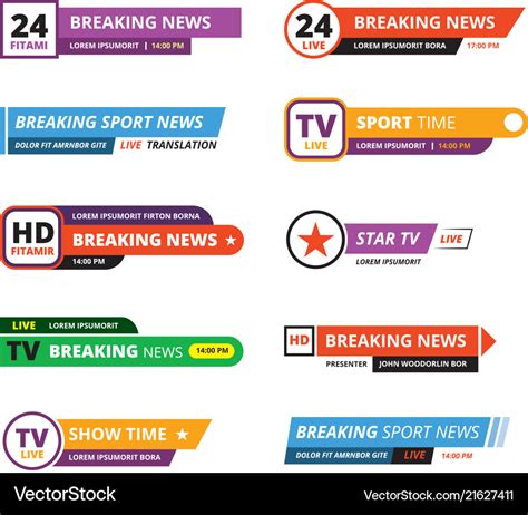 Breaking News Banners Television Interface Bar Tv Vector Image