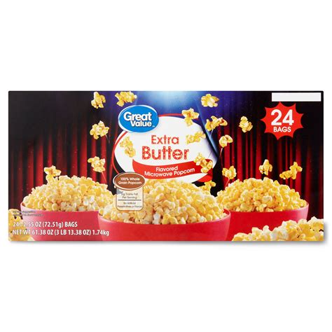 Great Value Extra Butter Microwave Popcorn 255 Oz 24 Count
