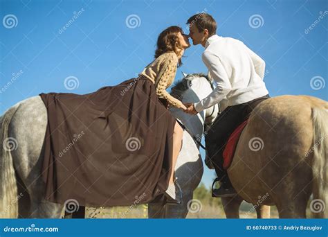 Romantic Couple Riding Stock Image Image Of Animal Farm 60740733