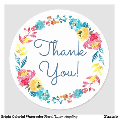 Bright Colorful Watercolor Floral Thank You Classic Round Sticker