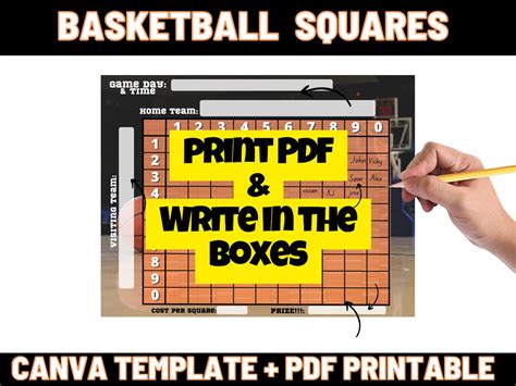 Basketball Squares Pdf Printable And Easy To Use Canva Etsy
