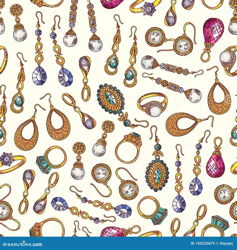 Jewelry Seamless Pattern Vector Earrings And Rings Background Stock