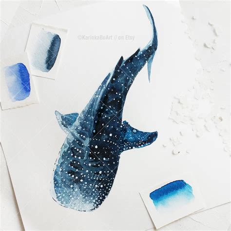 Whale Shark Painting Whale Print Watercolor Print Whale Poster Etsy