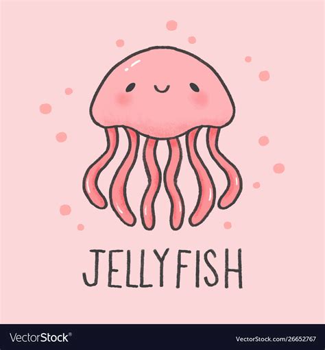 Cute Jellyfish Cartoon Hand Drawn Style Royalty Free Vector