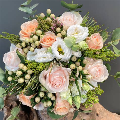 Neda Decorations Bridal Bouquet Roses Lisianthus Hypericum Eucalyptus
