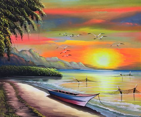 Sunset Beach Painting Oil On Canvas Haitian Art Dominican Etsy