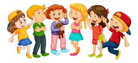 Gruppo Di Bambini Piccoli Personaggio Dei Cartoni Animati Su Sfondo