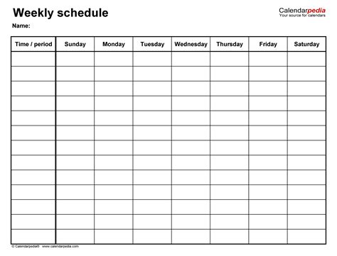 Blank 7 Day Calendar Printable
