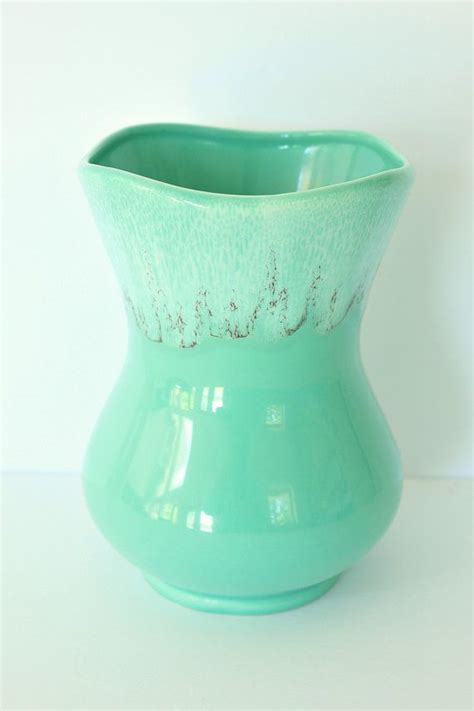 Retro Turquoise Mint Green Vase White And Pale Grey Glaze Etsy