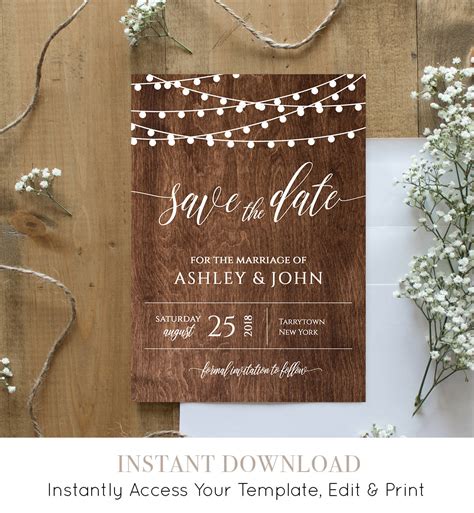 Simple save the date template. Rustic Save the Date Template, Instant Download, Wood ...