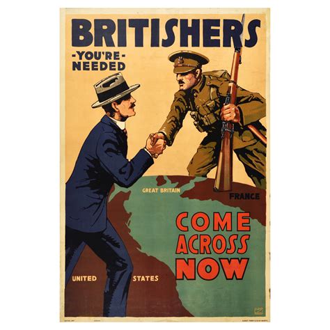 Original Antique British War Recruitment Propaganda Poster Are You In