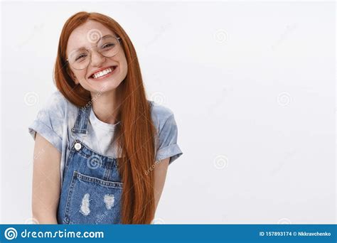 Waist Up Cheerful Tender Caucasian Lovely Redhead Teenage Girl Tilt Head Coquettish And Flirty
