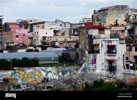 Homes In Ercolano A Poor Suburb Of Naples Italy Showing Living Stock