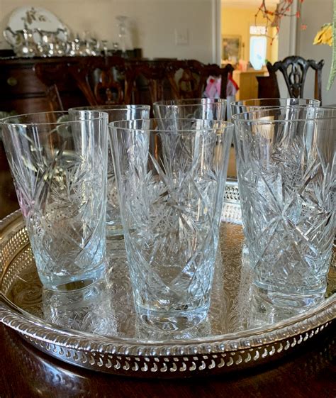 crystal ice tea tumblers set of 6 tall cut glass highballs 16 ounce wedding bridal t