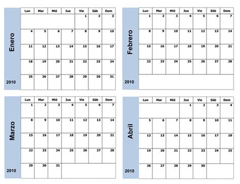 Calendario De 2010 Con Borde Azul 3 Páginas Lunes A Domingo Office