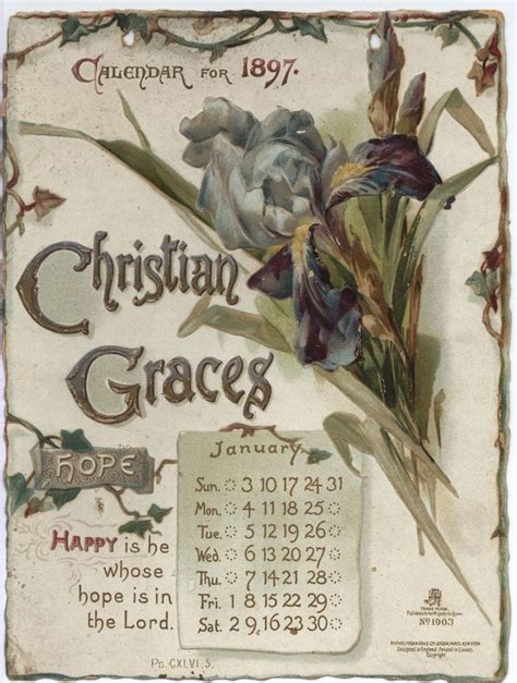 Christian Graces ~ 1897 ~ January Calendar Craft Vintage Calendar
