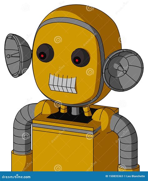 Yellow Robot With Bubble Head And Teeth Mouth And Red Eyed Stock