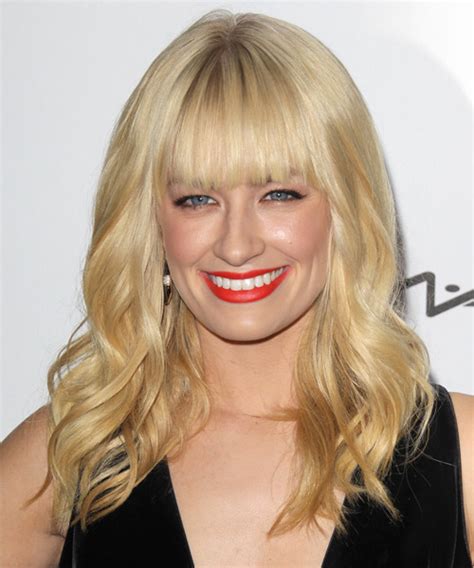 Beth Behrs Long Wavy Casual Hairstyle With Blunt Cut Bangs Light