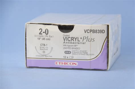 Ethicon Suture Vcpb839d 2 0 Vicryl Plus Antibacterial Undyed 8 X