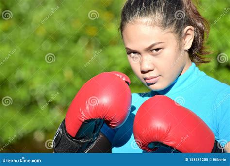 Serious Fitness Asian Person Wearing Boxing Gloves Stock Image Image