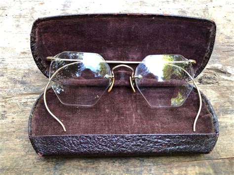Antique Rimless Glasses Vintage Eyeglasses Optical Eye Gold Etsy
