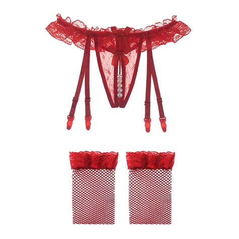 Buy Women Pearls Lace G String Thong Sexy Panties With Garter Belts