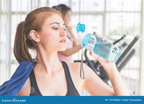 Sport Woman Drinking Fresh Water In Fitness Gym Stock Photo Image Of