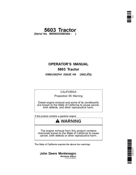 John Deere 5603 Tractors 080364 Omsu302741 Operation And Maintenance