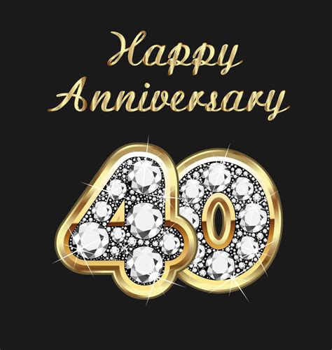 Happy 40 Anniversary Gold With Diamonds Background Vector Vector