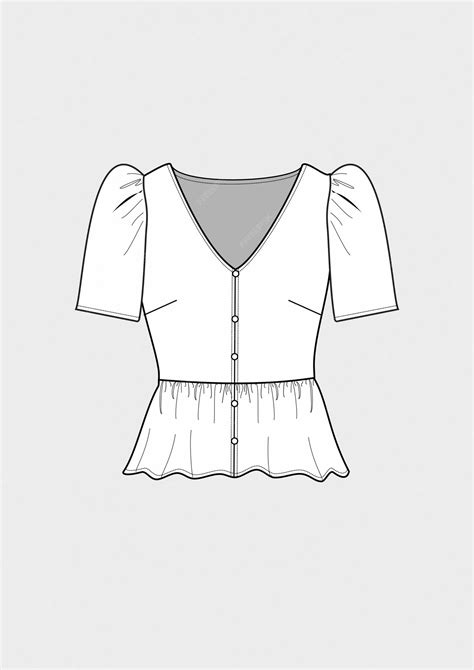 Premium Vector V Neck Blouse Technical Drawing
