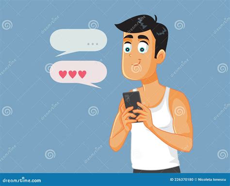 Young Man Exchanging Love Messages Vector Cartoon Stock Vector