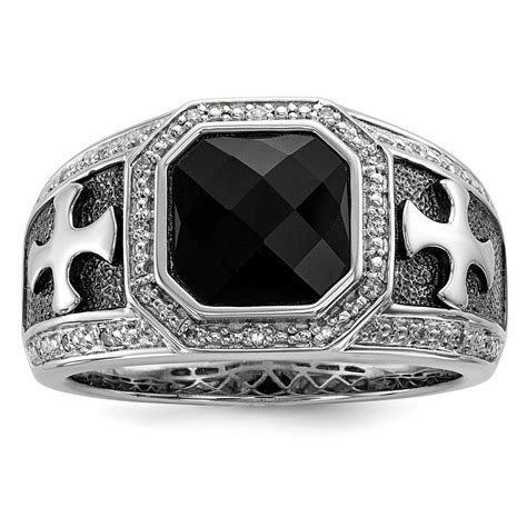 Aa Jewels Solid 925 Sterling Silver Diamond And Onyx Black Cross Men