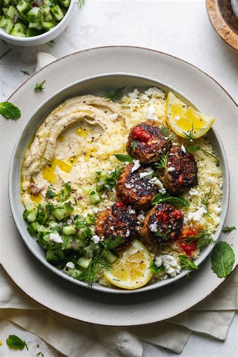 A refreshing, crunchy, couscous salad to eat with cold meats. Harissa Chicken Meatballs with Couscous and Cucumber Herb ...