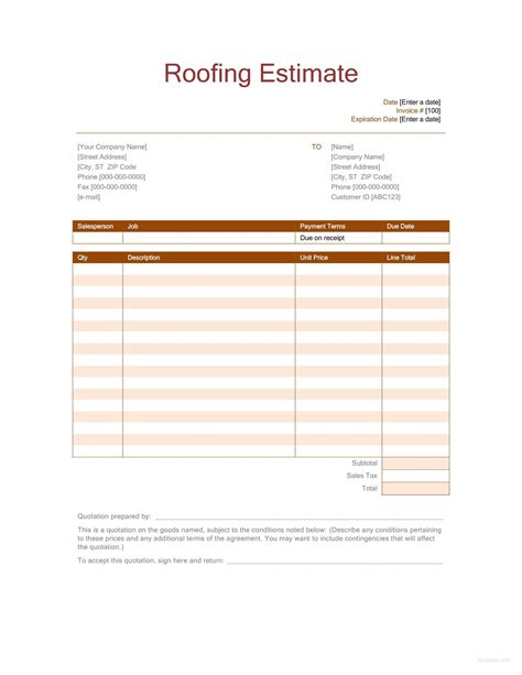 Roof Estimate Excel Template