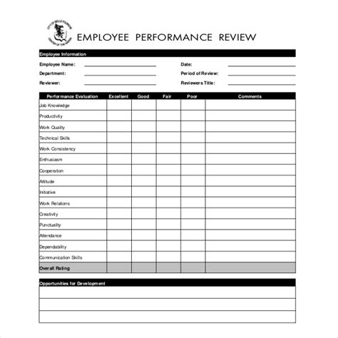 Blank Evaluation Form Template