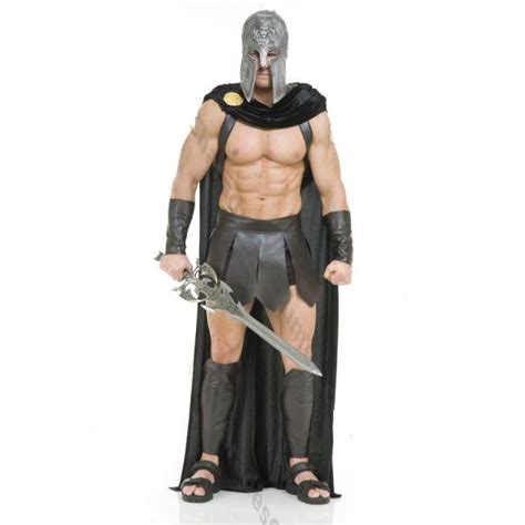adult mens spartan warrior 300 roman greek gladiator costume w cape guard black ebay