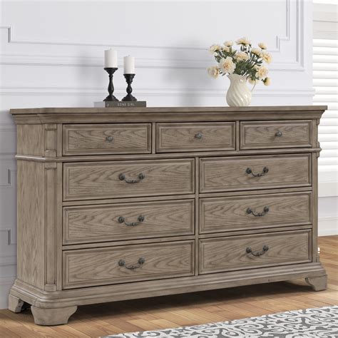 Levan 9 Drawer Wood Dresser In Light Gray