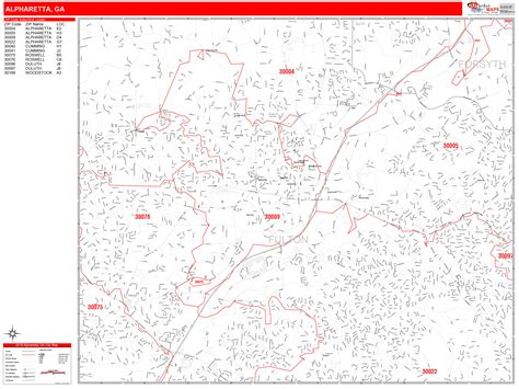 Alpharetta Georgia Zip Code Wall Map Red Line Style By Marketmaps