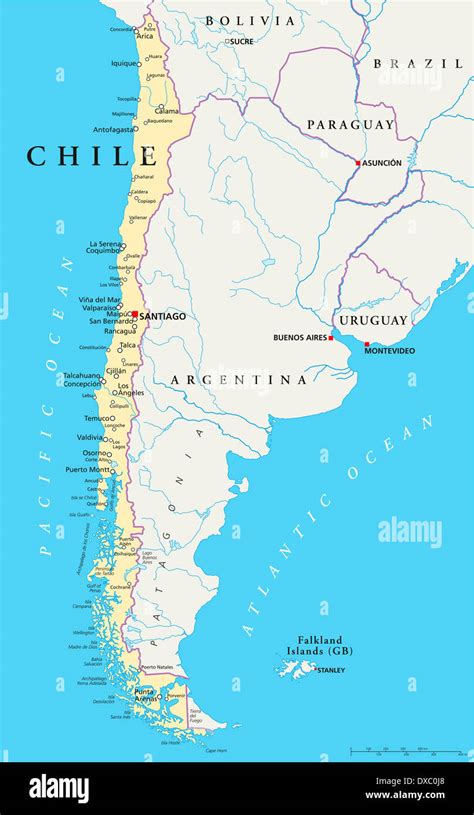 Mapa Político De Chile En La Capital Santiago Las Fronteras Nacionales